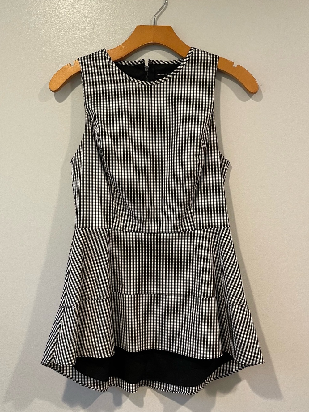 White House Black Market Black & White Gingham Peplum Tunic